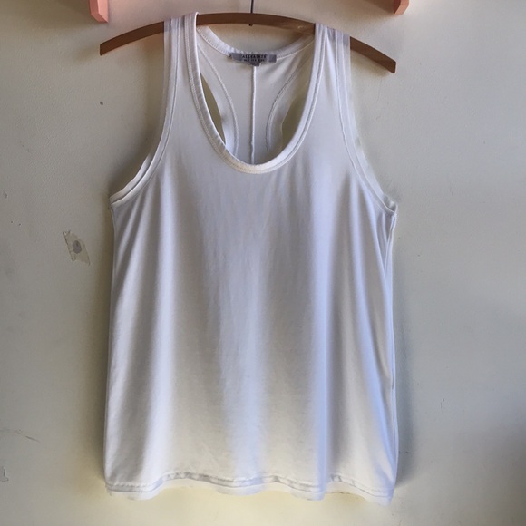 All Saints sz 4 tank white knit with sheer silk raw edge trim at neck hem arm op - Picture 3 of 8